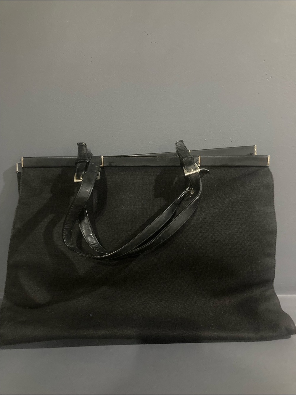 Prada Black Canvas Tote with Leather Straps